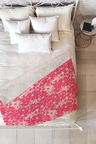 Joy Laforme Floral Rainforest In Coral Pink Fleece Throw Blanket