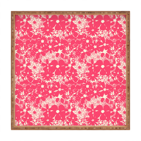 Joy Laforme Floral Rainforest In Coral Pink Square Tray