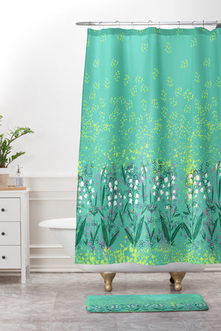 Joy Laforme Lilly Of The Valley In Green Shower Curtain And Mat