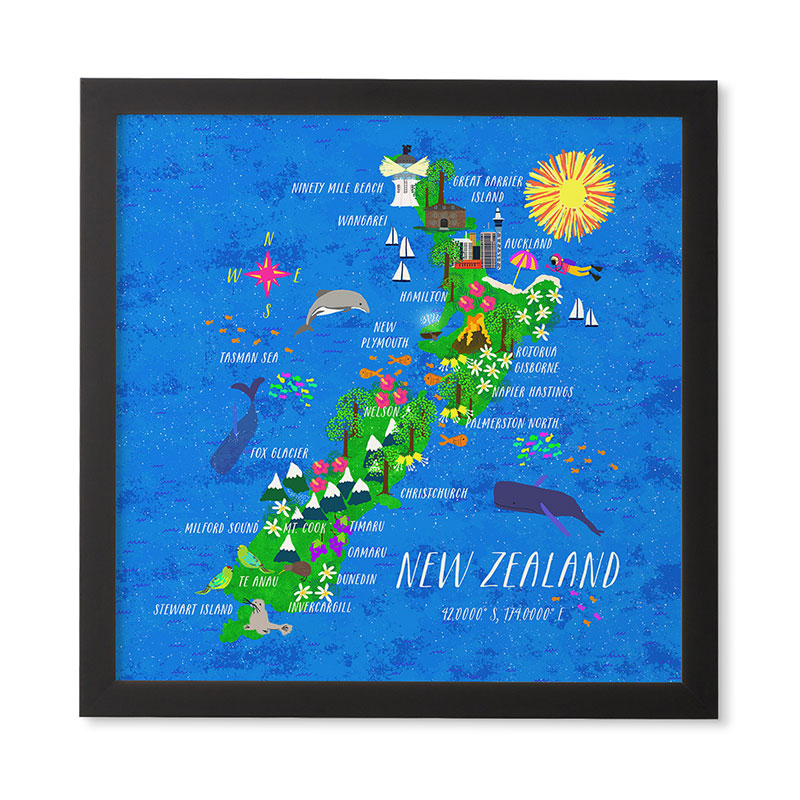 New Zealand Map Framed Wall Art Joy Laforme