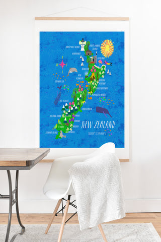 Joy Laforme New Zealand Map Art Print And Hanger