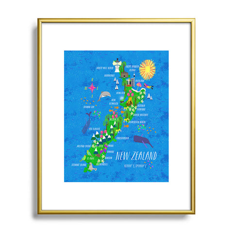 Joy Laforme New Zealand Map Metal Framed Art Print