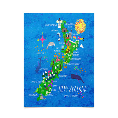 Joy Laforme New Zealand Map Poster