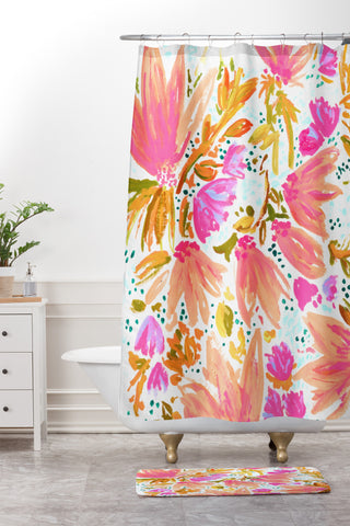 Joy Laforme Orange Blossom in Pink Shower Curtain And Mat