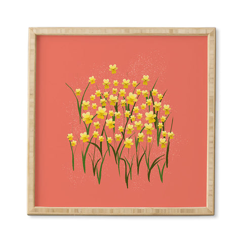 Joy Laforme Pansies in Gold and Coral Framed Wall Art