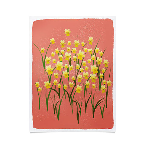 Joy Laforme Pansies in Gold and Coral Poster