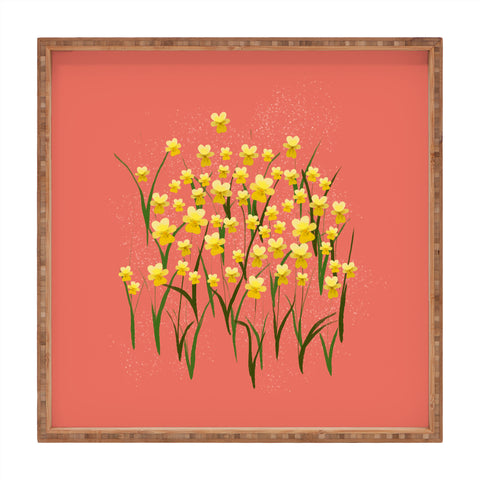 Joy Laforme Pansies in Gold and Coral Square Tray