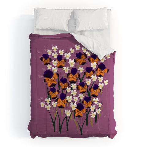 Joy Laforme Pansies in Ochre and White Comforter