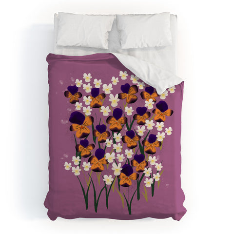 Joy Laforme Pansies in Ochre and White Duvet Cover