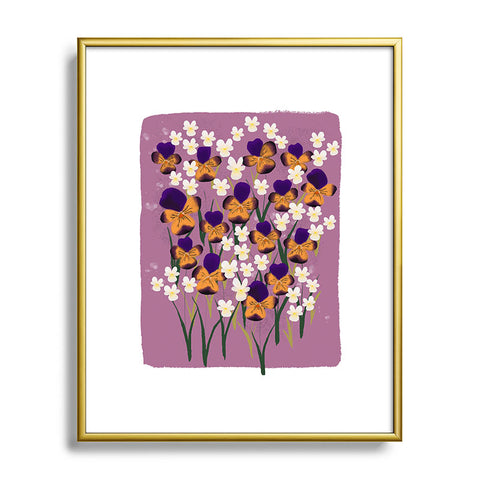 Joy Laforme Pansies in Ochre and White Metal Framed Art Print