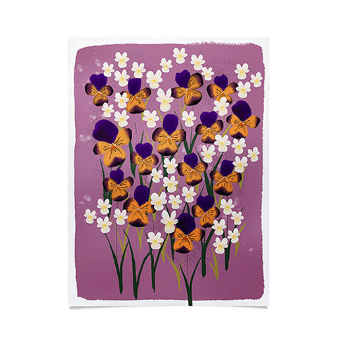 Joy Laforme Pansies in Ochre and White Poster