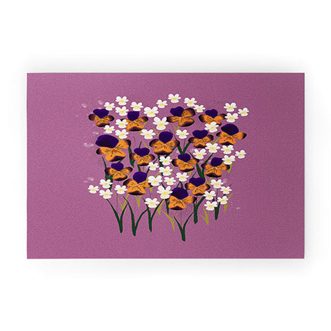 Joy Laforme Pansies in Ochre and White Welcome Mat