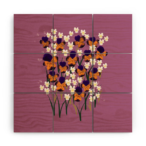 Joy Laforme Pansies in Ochre and White Wood Wall Mural