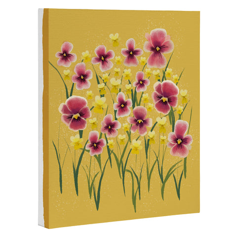Joy Laforme Pansies in Pink and Chartreuse Art Canvas