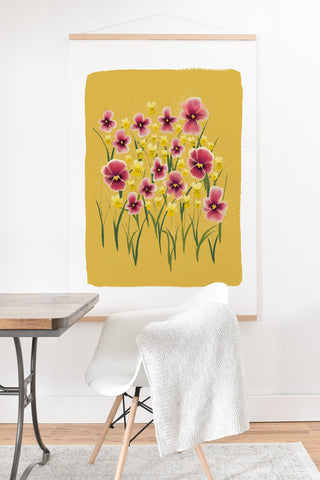 Joy Laforme Pansies in Pink and Chartreuse Art Print And Hanger