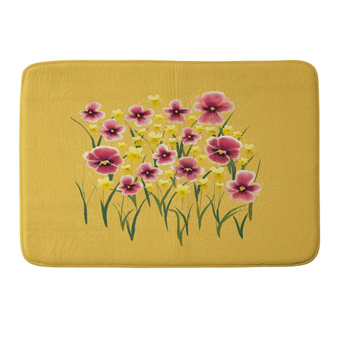 Joy Laforme Pansies in Pink and Chartreuse Memory Foam Bath Mat