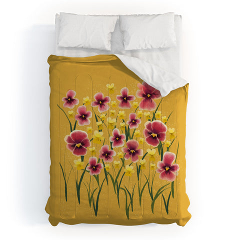 Joy Laforme Pansies in Pink and Chartreuse Comforter