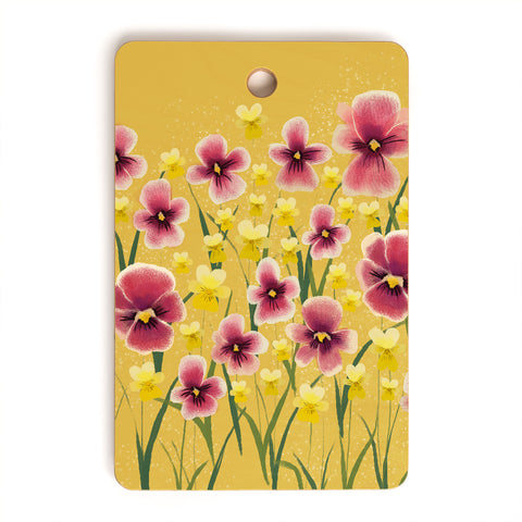 Joy Laforme Pansies in Pink and Chartreuse Cutting Board Rectangle