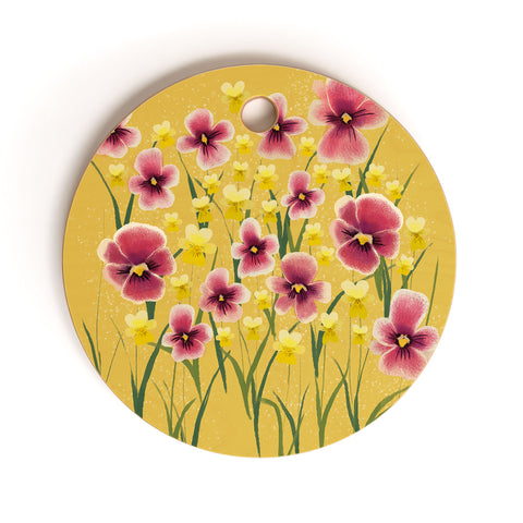 Joy Laforme Pansies in Pink and Chartreuse Cutting Board Round