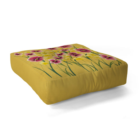 Joy Laforme Pansies in Pink and Chartreuse Floor Pillow Square