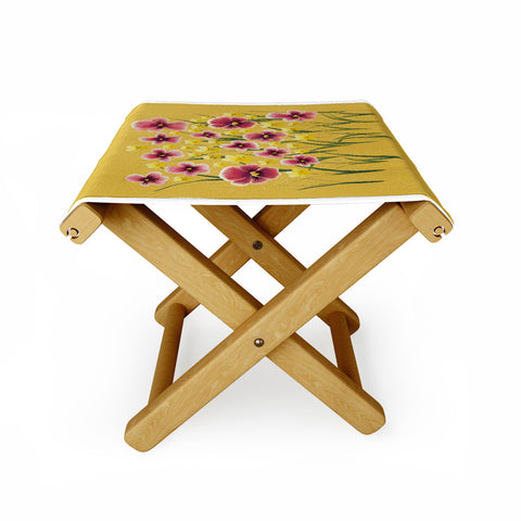 Joy Laforme Pansies in Pink and Chartreuse Folding Stool