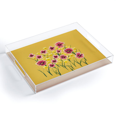 Joy Laforme Pansies in Pink and Chartreuse Acrylic Tray