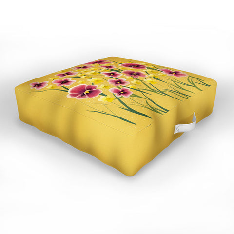 Joy Laforme Pansies in Pink and Chartreuse Outdoor Floor Cushion