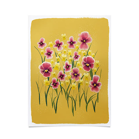 Joy Laforme Pansies in Pink and Chartreuse Poster