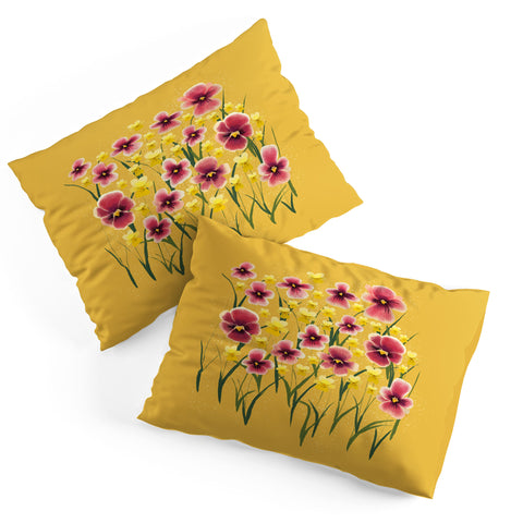 Joy Laforme Pansies in Pink and Chartreuse Pillow Shams