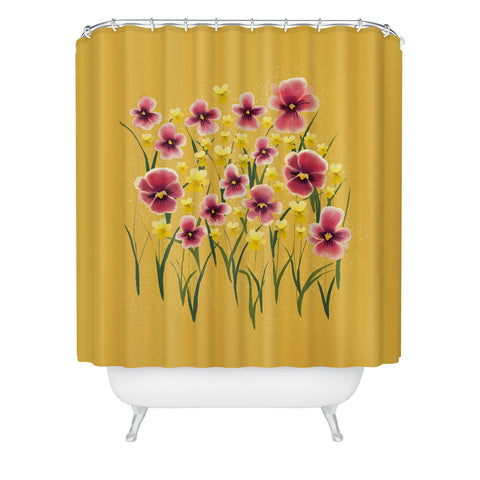 Joy Laforme Pansies in Pink and Chartreuse Shower Curtain