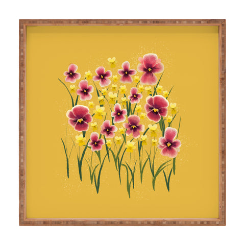Joy Laforme Pansies in Pink and Chartreuse Square Tray
