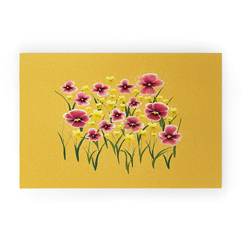 Joy Laforme Pansies in Pink and Chartreuse Welcome Mat
