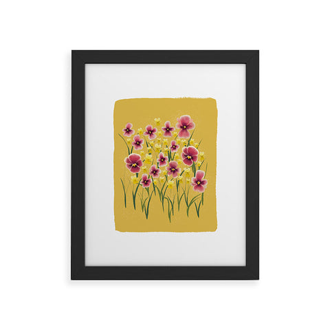 Joy Laforme Pansies in Pink and Chartreuse Framed Art Print