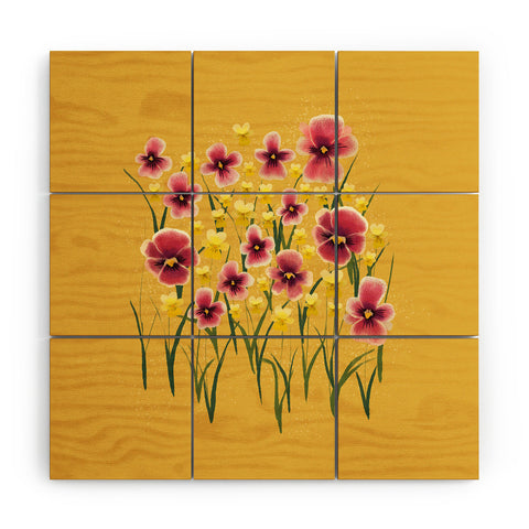 Joy Laforme Pansies in Pink and Chartreuse Wood Wall Mural