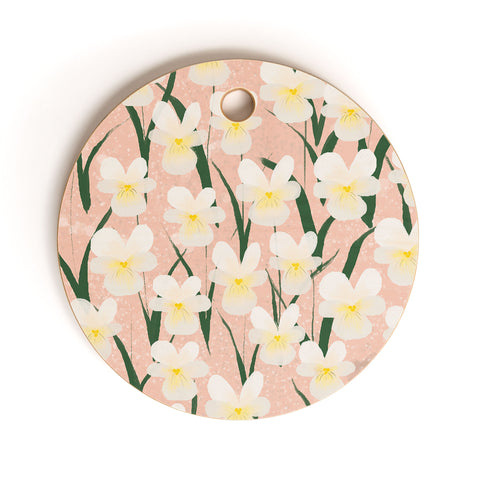 Joy Laforme Pansies in Pink and White Cutting Board Round