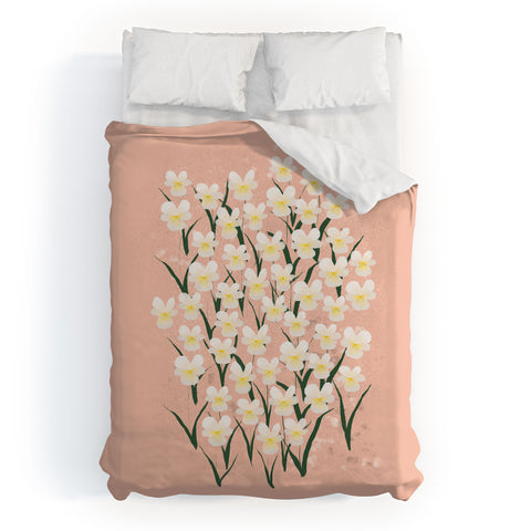 Joy Laforme Pansies in Pink and White Duvet Cover