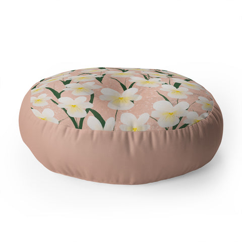 Joy Laforme Pansies in Pink and White Floor Pillow Round