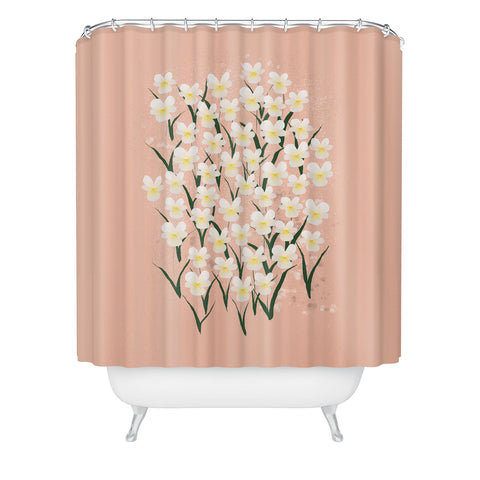 Joy Laforme Pansies in Pink and White Shower Curtain