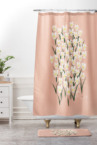 Joy Laforme Pansies in Pink and White Shower Curtain And Mat