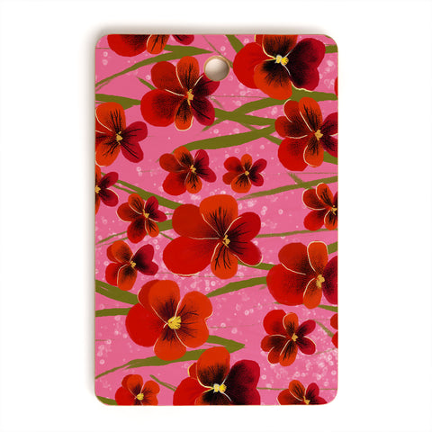Joy Laforme Pansies in Red and Pink Cutting Board Rectangle