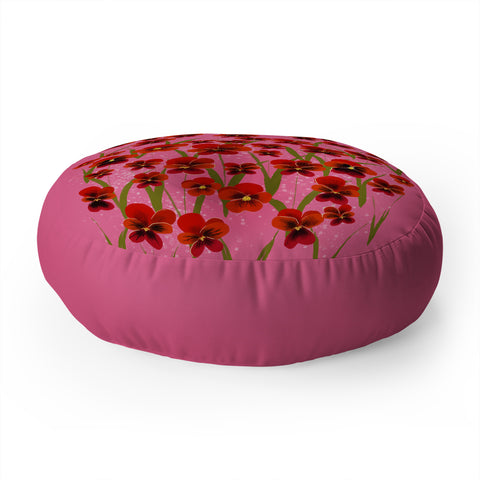 Joy Laforme Pansies in Red and Pink Floor Pillow Round