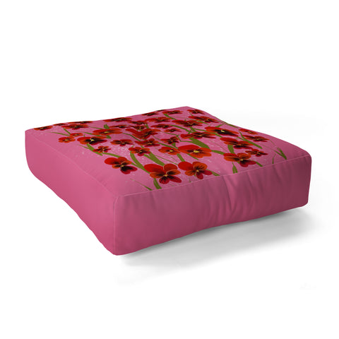 Joy Laforme Pansies in Red and Pink Floor Pillow Square