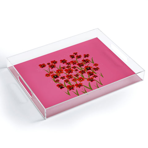 Joy Laforme Pansies in Red and Pink Acrylic Tray