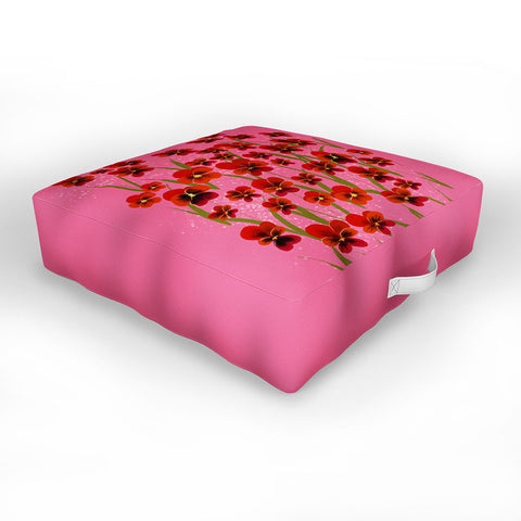 Joy Laforme Pansies in Red and Pink Outdoor Floor Cushion