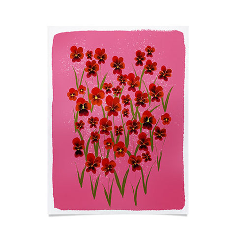 Joy Laforme Pansies in Red and Pink Poster