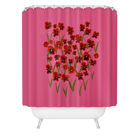Joy Laforme Pansies in Red and Pink Shower Curtain