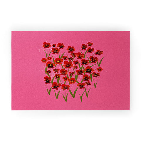 Joy Laforme Pansies in Red and Pink Welcome Mat