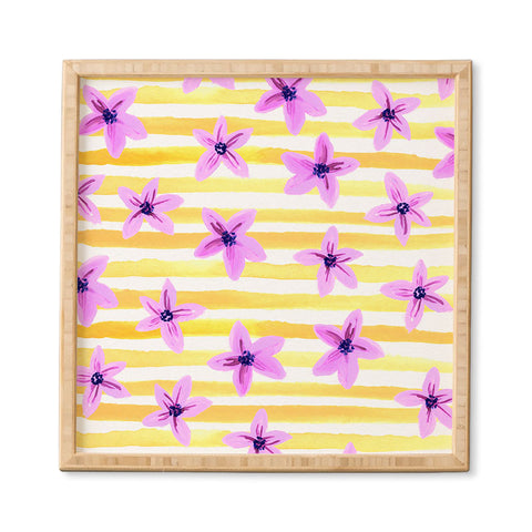 Joy Laforme Pansy Blooms On Stripes I Framed Wall Art