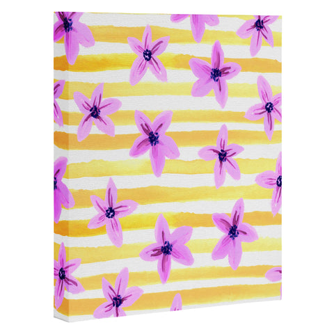 Joy Laforme Pansy Blooms On Stripes I Art Canvas