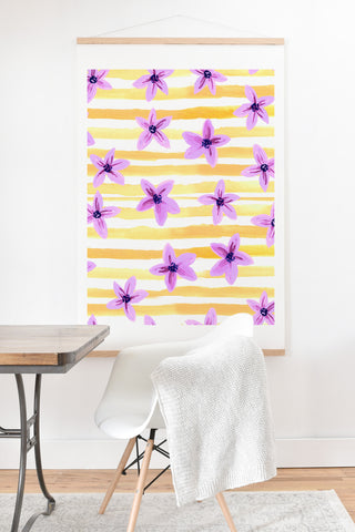 Joy Laforme Pansy Blooms On Stripes I Art Print And Hanger